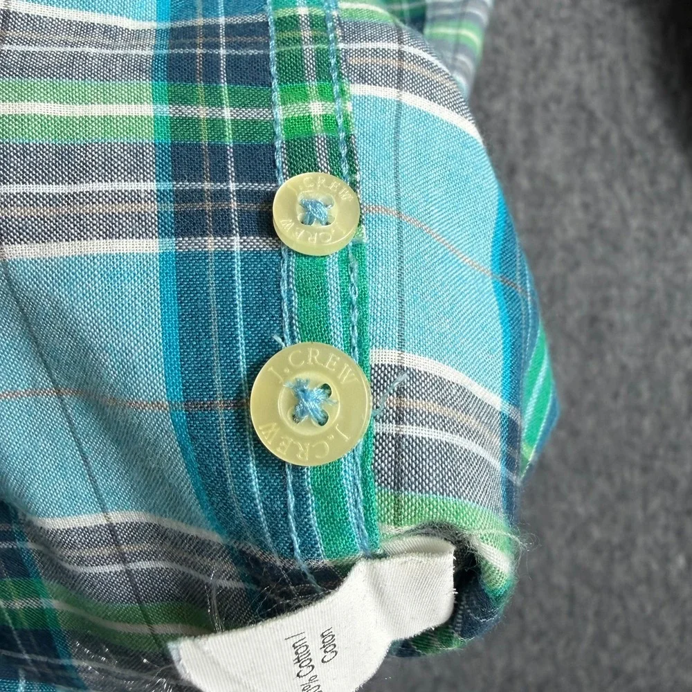 J.Crew Button Down Mens M Blue Summer Plaid Shirt Fit Cotton Long Sleeve